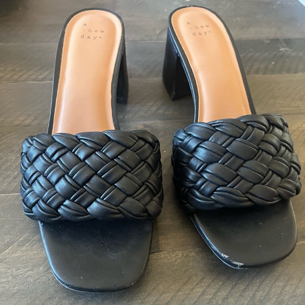 A New Day Black Woven Heeled Sandals